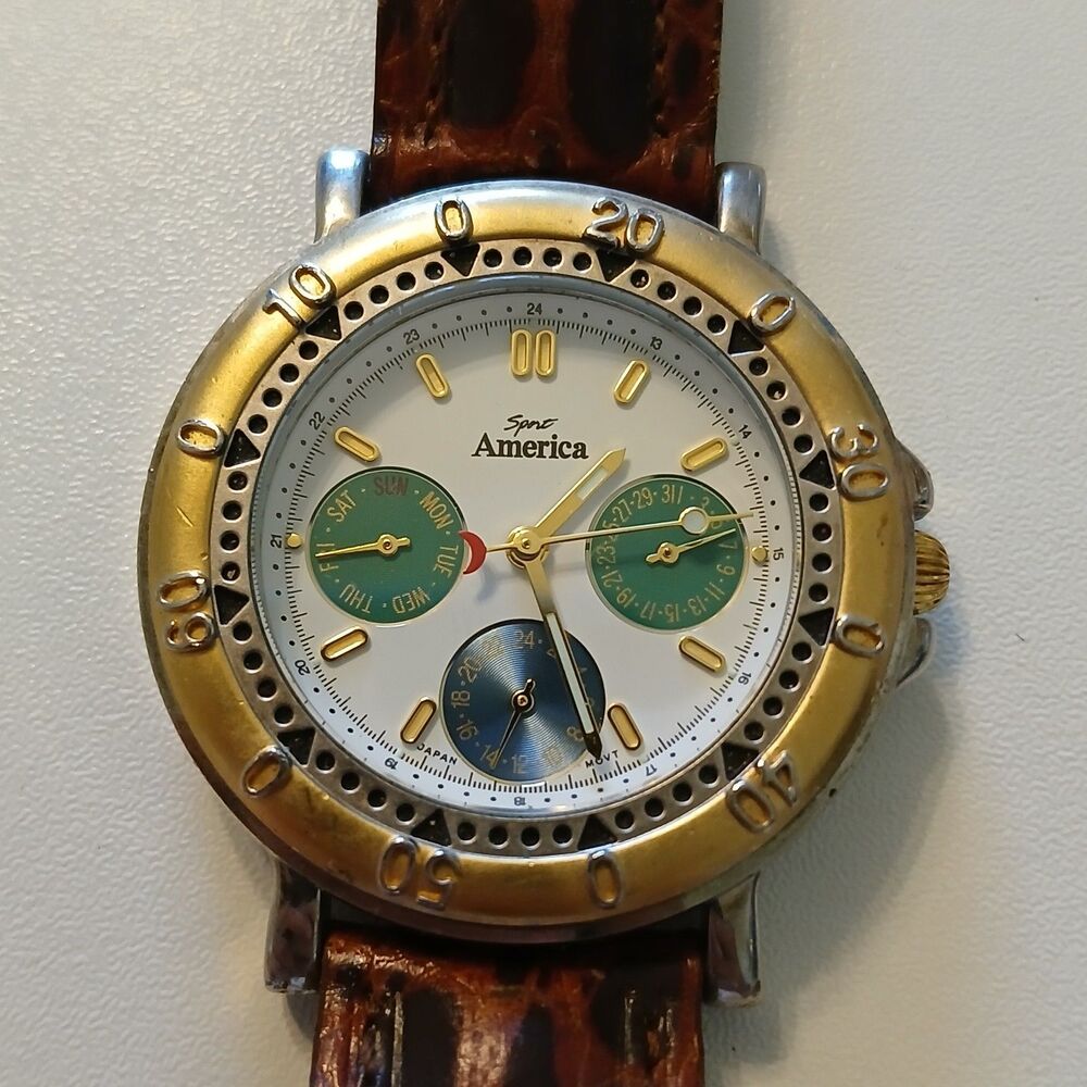 Parts/Repair Vintage 1990s Sport America Subdials Men's Quartz Watch 37.5mm